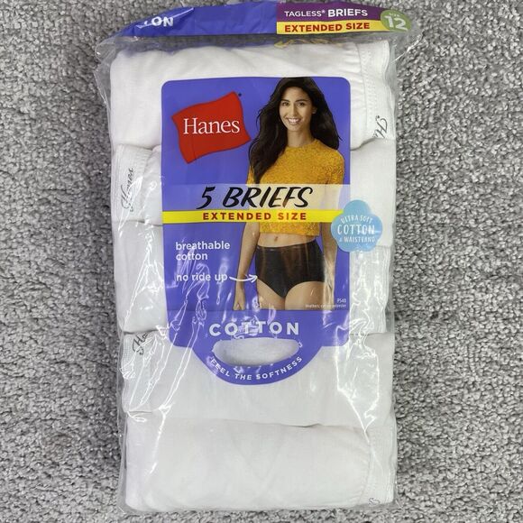 Hanes Briefs Women’s 12 White Cotton Extended Size Tagless 5 Pair - Picture 1 of 5